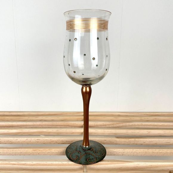 Hand Painted Signed‎ Bohemian Stemmed Wine Glass Tulip Shaped 9" - Picture 1 of 7